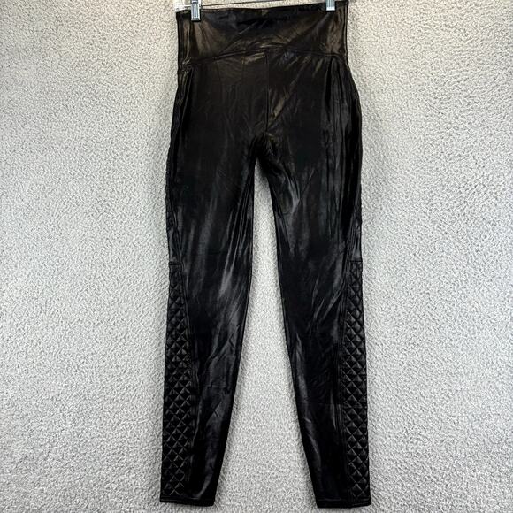 Spanx Faux Leather Leggings Medium Quilted Moto Liquid Look High Rise Shaping - Picture 5 of 13